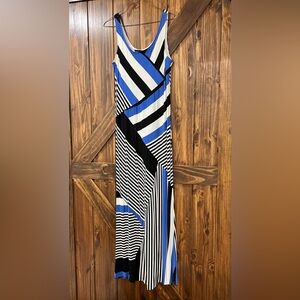 AB Studio | Blue/white striped sleeveless stretch maxi dress sundress size XL.